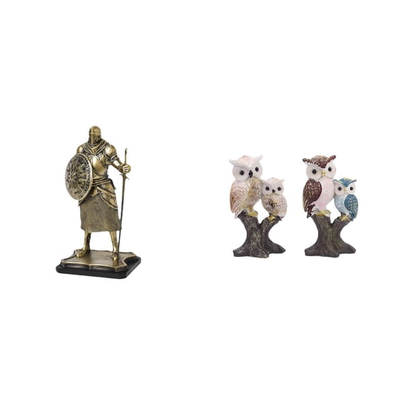 Kuntesetty European Knight Owl Sculpture Figurine Creative Realistic Animal Statue Desktop Ornament for Entryway Living Room Office Home Party Decoration