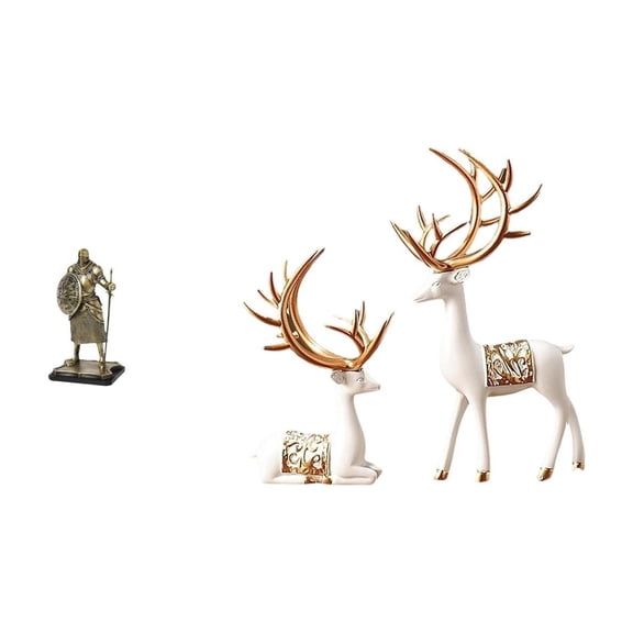 Kuntesetty European Knight and Reindeer Sculpture Desktop Ornament Creative Statue Decorative Figurine for Entryway Living Room Home Decoration Collectable Craft Deer Lover