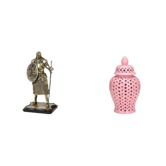 Kuntesetty European Knight Sculpture Porcelain Decorative Figurine for Entryway Living Room Home Decoration with Lid Floral Arrangement Ornament Flower Display Vase