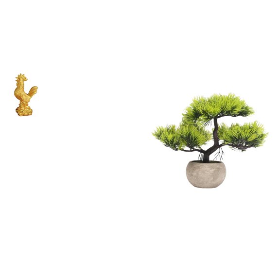 Kuntesetty Feng Shui Rooster Statue with Artificial Bonsai Tree Decor for Home Hotel Housewarming Birthday Table Centerpiece Greenery Sculpture