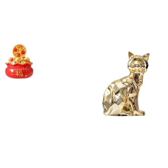 Kuntesetty Festival Treasure Cat Cornucopia Ornament Art Craft Figurine for New Year Housewarming Bedroom Fireplace Decoration Animal Sculpture