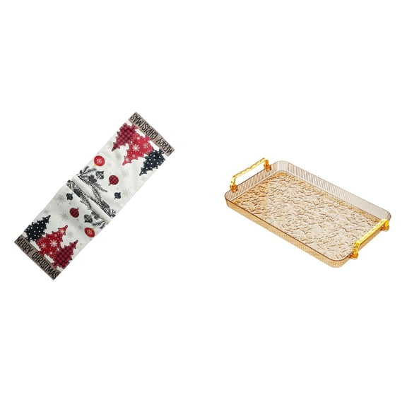Kuntesetty Festive Winter Table Runner and Dessert Plate Coffee Table Tray with Handle for Holiday Dining Room Cabinet Home Bedroom Party Decor