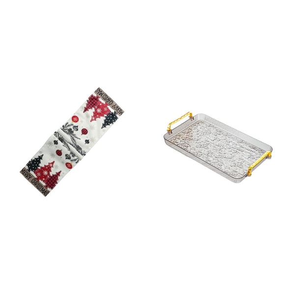 Kuntesetty Festive Winter Table Runner and Dessert Plate Coffee Table Tray with Handle for Holiday Dining Room and Farmhouse Home Decor Storage