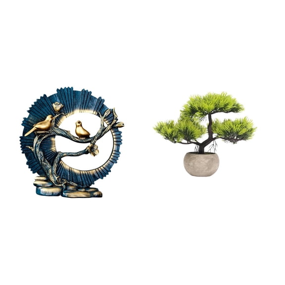 Kuntesetty Figurine Craft Knick Knack Resin Bonsai Tree Artificial Plants Greenery Figurine for House Decorations Bookshelf Living Room Indoor Desk Table Centerpieces