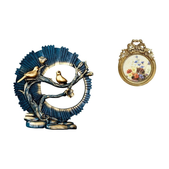 Kuntesetty Figurine Craft Knick Knack Resin Figurine for House Decorations Bookshelf Living Room Indoor Desk Antique Photo Frame Vintage Picture Frame Round 3x3 inch Ornate European Desktop and
