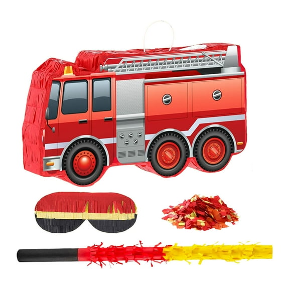 Kuntesetty Fire Engine Pinata,Creative, Firetruck Birthday Party Supplies with Hanging Loop,Rod Blindfold and Confetti for Celebration