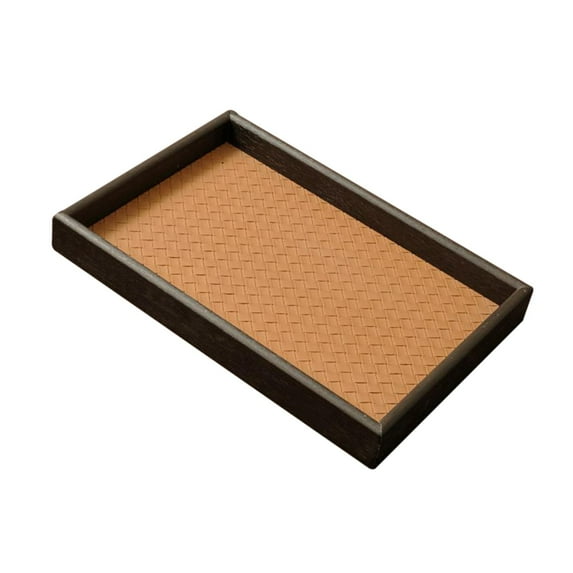 Kuntesetty Flat Jewelry Display Tray Catchall Valet Tray Bracelets Dresser Wood PU Leather Organizer Holder for Watches Shows NightStand Orange