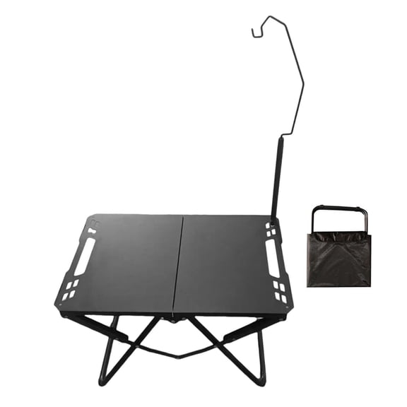 Kuntesetty Foldable Camping Table Black Grill Table for Backyard Outdoor Cooking Travel with Light Stand