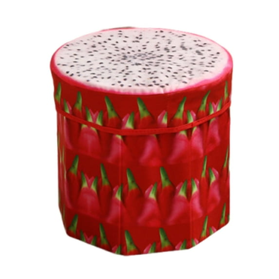 Kuntesetty Folding Storage Ottoman Fruit Pattern Footrest 11.42x11.42x11.81inch Toy Storage Box Foot Stool for Home Decor Office Bedroom Dragon Fruit