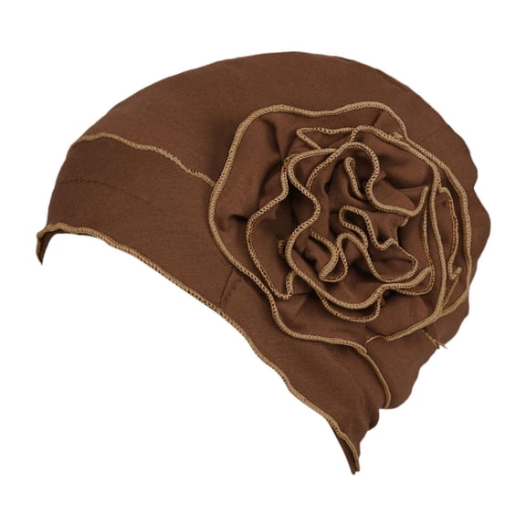 Kuntesetty For Ladies Solid Elastic Flower Hat Turban Chemo Cancer Hair Loss Cap Head Wrap brown