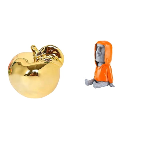 Kuntesetty Fruit Sculpture Ceramic Figurine Easter Island Head Statue Moai Ornament Craft Delicate Retro Portrait Resin Decoration Collection for Desktop Porches Restaurants Offices Bedroom