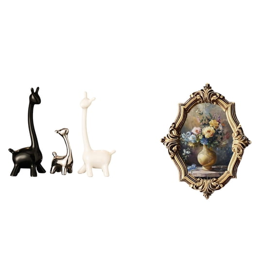 Kuntesetty Giraffe Statue Ceramic Ornament Photo Frame Picture Frame Artistic Resin Figurine Photo Paper Modern Craft Suitable for Living Room Bedroom Office Boo