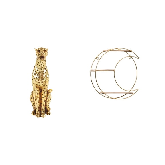 Kuntesetty Golden Tiered Cheetah Sculpture Shelf Centerpiece Modern Animal Figurine Wall Mounted Tabletop Ornament for Office Home Decor Collectibles Trophy