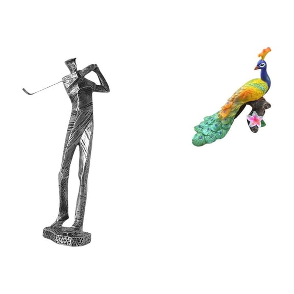Kuntesetty Golfing Peacock Resin Figurine Modern Golfer Sculpture Decorative Garden Ornament Crafts for Golf Lover Home Yard Shelf Club Farmhouse