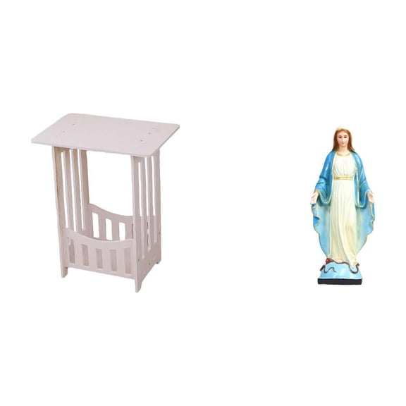 Kuntesetty Graceful Bedside Table with Virgin Mary Figurine Versatile End Table for Lounge Room Balcony Hotel Cafe Hallway Religious Decor