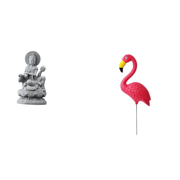 Kuntesetty Guan Yin Bird Figurine Feng Shui Garden Sculpture Female Buddha Flamingo Statue Ornament for Indoor Outdoor Hallway Table Centerpieces Holiday Decor