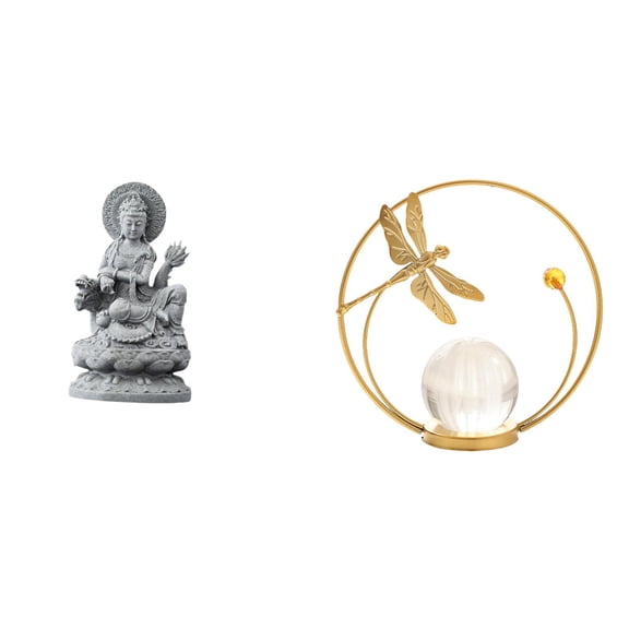 Kuntesetty Guan Yin Crystal Ball Figurine Feng Shui Female Buddha Metal Sculpture Indoor Hallway Table Centerpiece Ornament for Bedroom Living Room Office