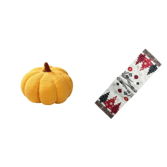 Kuntesetty Halloween Pumpkin Plush Sofa Cushion and Christmas Table Runner Dresser Scarf Seasonal Winter Reusable Decorative Bed Room Decor for Holiday