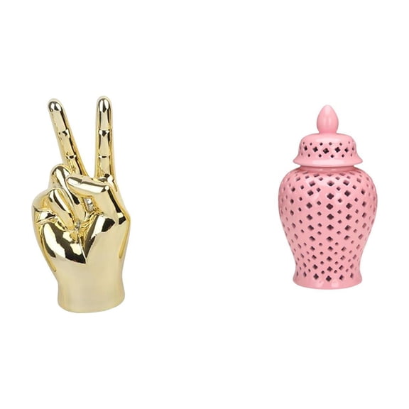 Kuntesetty Hand Finger Gesture Sculpture Creative Home Living Room Cabinet Shelf Decoration Ceramic Porcelain Decorative Jar Vase with Lid Floral Arrangement Orn