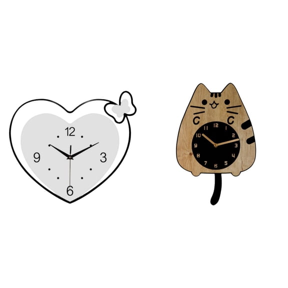 Kuntesetty Heart Shape Cat Wall Clock Acrylic Decoration Creative Quiet Movement Art Ornament Cute Silent Hanging Clock for Study Room Cafe Kitchen Indoor Office Housewarming Gift Home