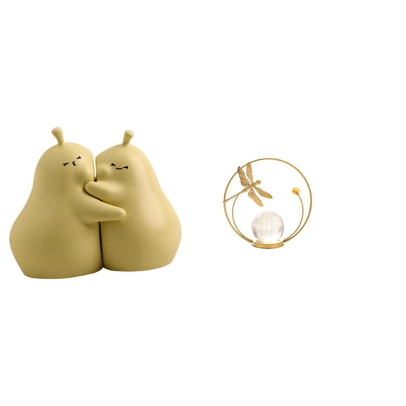 Kuntesetty Hugging Crystal Pear Ball Book Stand Ceramic Metal Bookend Fine Workmanship Sculpture Ornament Statue Gift for Bookshelf Desk Hallway Bedroom Living Room Office