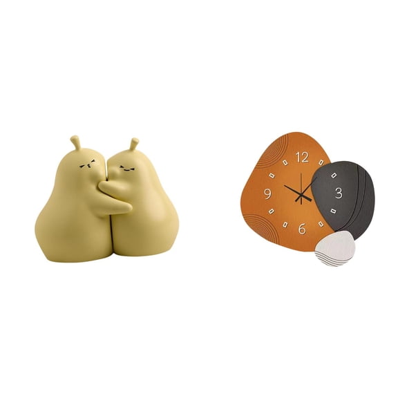 Kuntesetty Hugging Pear Book Stand Ceramic Bookend Fine Workmanship Bookshelf Ornament Modern Wall Clock Decorative Clock Wall Mount Festival Gift Ornament Art Wall Watch Wood for Bedroom