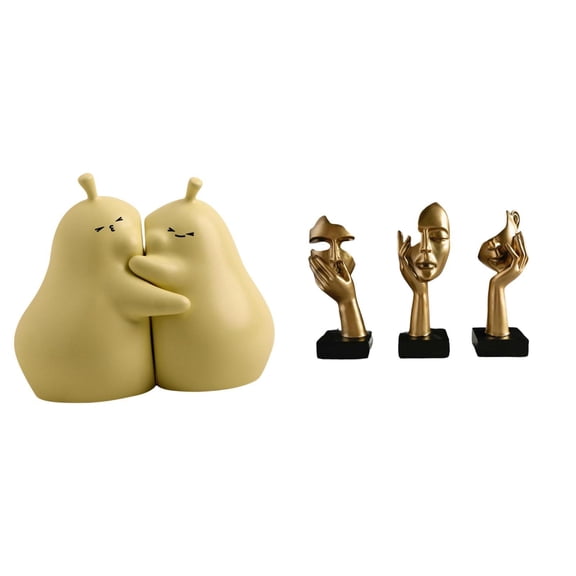 Kuntesetty Hugging Pear Book Stand Ceramic Bookend and Resin Thinker Statues Abstract Art Sculptures Fine Workmanship Bookshelf Ornament Gift for Office Living Room