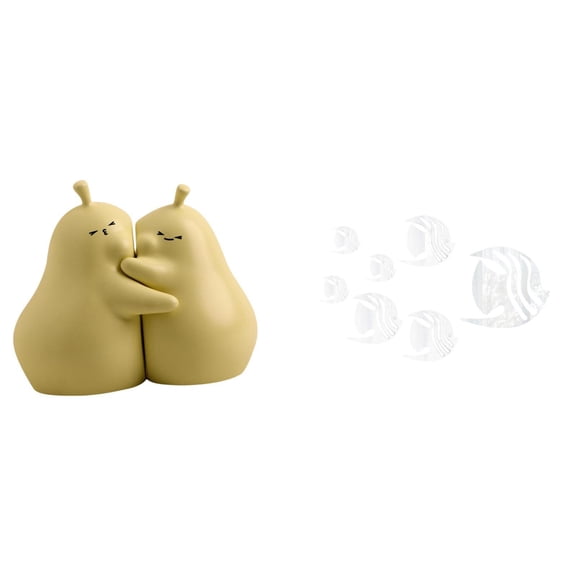 Kuntesetty Hugging Pear Ceramic Book Stand and Acrylic Mirror Fish Wall Decals Unique Bookshelf Ornament and Removable Art Decor for Sofa TV Background Gift