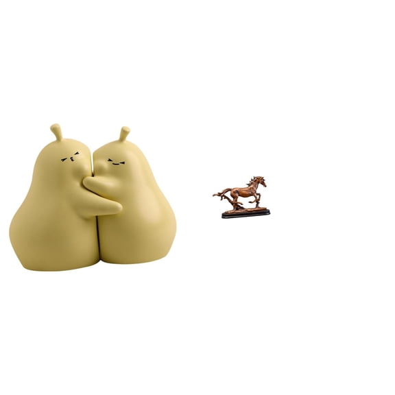 Kuntesetty Hugging Pear Ceramic Book Stand and Horse Sculpture Figurine Artwork Collectible Bookend Ornament for Bookshelf Desk Decoration Living Room Home Decor