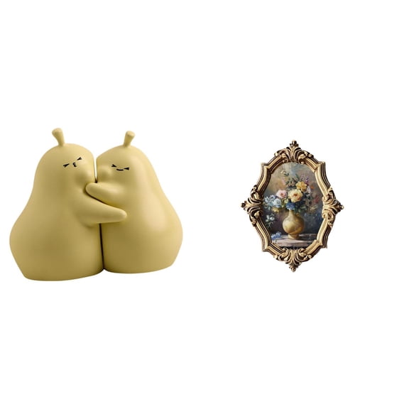 Kuntesetty Hugging Pear Ceramic Book Stand and Resin Photo Frame Vintage Bookshelf Ornament Fine Art Craft Picture Holder for Office Bedroom Gallery Decoration