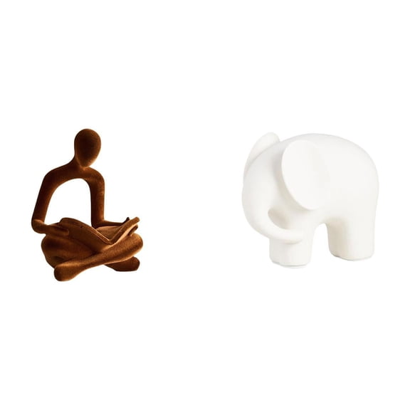 Kuntesetty Human Figurine Abstract Thinker Ceramic Elephant Statue Animal Sculpture Figure Collection Collectible Ornament Art Versatile Desktop Decoration for Office Bar Wedding Bookshelf