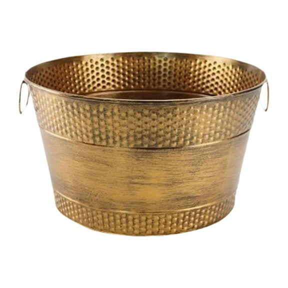 Kuntesetty Ice Bucket Beverage Tub with Carry Round Organizer Portable Galvanized Tub Drink bronze