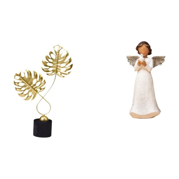 Kuntesetty Iron Angel Figurine Leaf Resin Statue Artwork Collectible Sculpture Tabletop Ornament for Desk Cabinet Indoor Housewarming Fireplace Cherub Holding Pigeon Decorative for Xmas Corridors