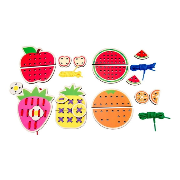 Kuntesetty Lacing Cards Gift for Boys Girls Early Development Threading Toys Sewing Kit Fruit