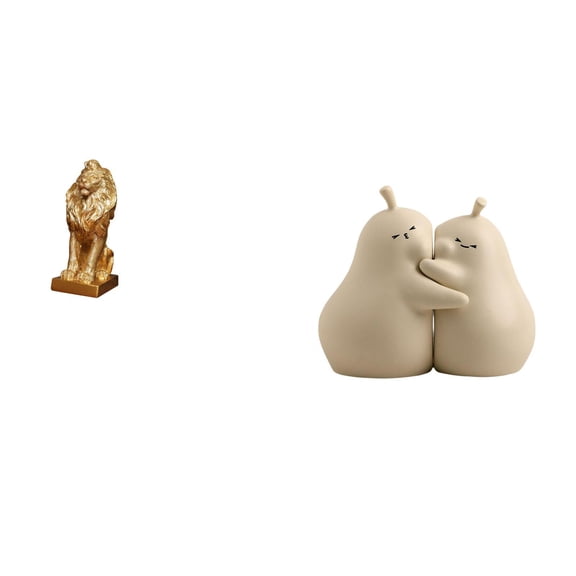 Kuntesetty Lion Sculpture Hugging Pear Statue Collectible Tabletop Ornament Ceramic Bookend Fine Workmanship Decorative Art Figurine for Office Home Bookshelf Birthday Gift Wonderful