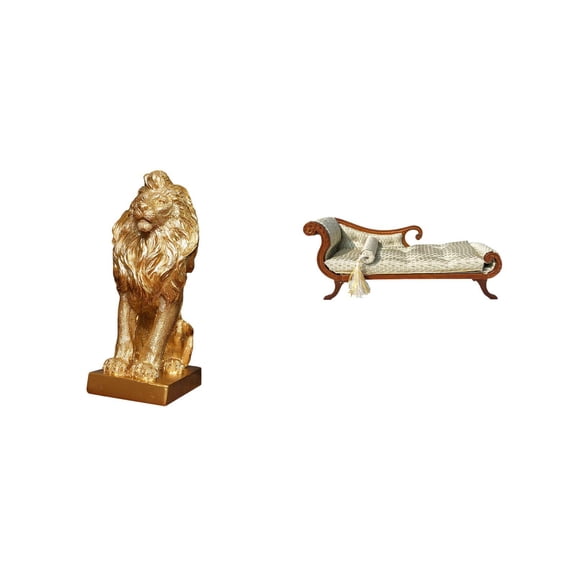 Kuntesetty Lion Sculpture Sofa Model Collectible Tabletop Ornament Art Figurine Decorative Wooden Bed DIY Photo Props Miniature Bench Chair Lounge Furniture Room Birthday Gift