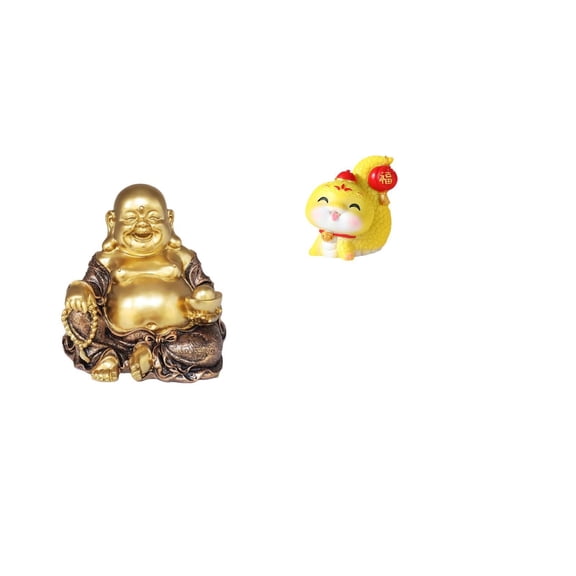 Kuntesetty Maitreya Buddha Laughing Sculpture Feng Shui Tabletop Ornament Cartoon Snake Decorative Figurine Resin Centerpiece for Anniversary Party Housewarming Gift