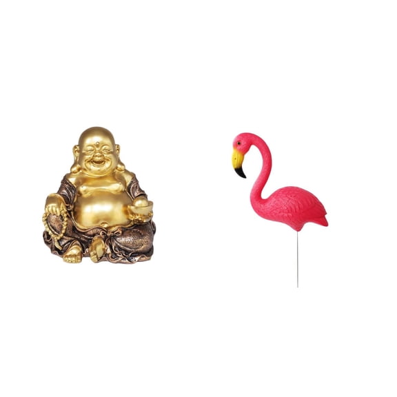Kuntesetty Maitreya Buddha Sculpture Laughing Buddha Statue Feng Shui Tabletop Ornament Anniversary Party Bird Figurine Yard Art Ornament Backyard Fairy Garden Accessories Flamingo Garden Stake
