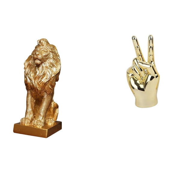 Kuntesetty Majestic Lion Art Figurine and Creative Hand Gesture Sculpture Collectible Tabletop Ornament for Office Home Living Room Shelf Decoration