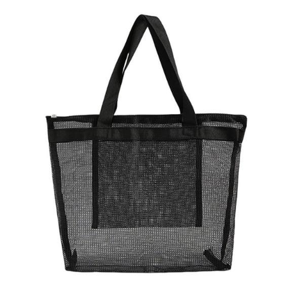 Kuntesetty Mesh Beach Bag with Zipper Large Capacity with Top Handles Swimming Pool Bag Black