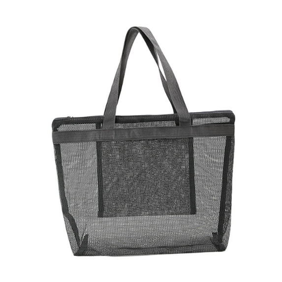 Kuntesetty Mesh Beach Bag with Zipper Large Capacity with Top Handles Swimming Pool Bag Gray