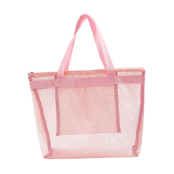 Kuntesetty Mesh Beach Bag with Zipper Large Capacity with Top Handles Swimming Pool Bag Pink