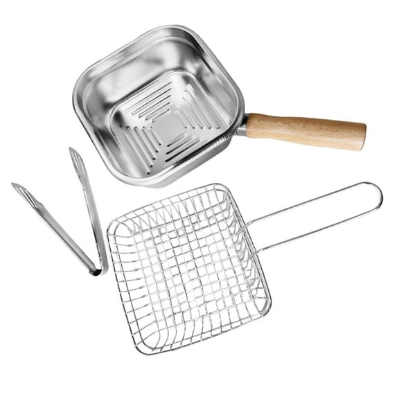 Kuntesetty Mini Deep Fryer Pot 2500ml Square with Food Tongs for Dumpling Sauce Chicken