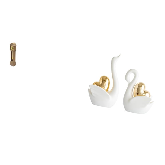 Kuntesetty Miniature Grandfather Clock Swan Figurines Vintage Living Room Decor Classic Tabletop Ornament Art Crafts Couple's Decoration Bookshelf Entrance Model