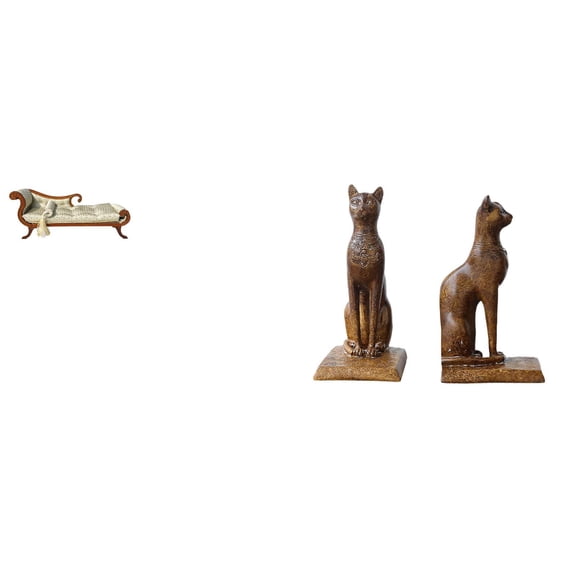 Kuntesetty Miniature Sofa Model Wooden Sofa Bed DIY Accs Photo Props Mini Bench Chair Lounge Egyptian Cat Statues Decorative Figurines Bookends Book Shelf Holders Tabletop Ornament for