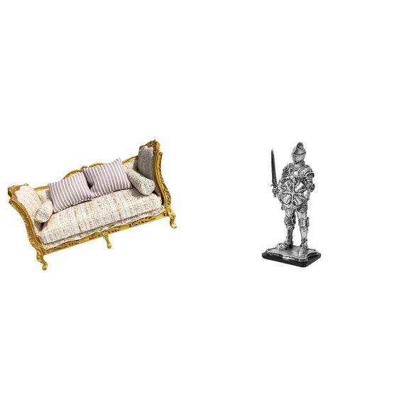 Kuntesetty Miniature Wood Sofa Knight Statue Sculpture Vintage Creative Tabletop Ornament for Dollhouse DIY Toys Life Scene Entryway Bookshelf Office Desk Housewarming Gift