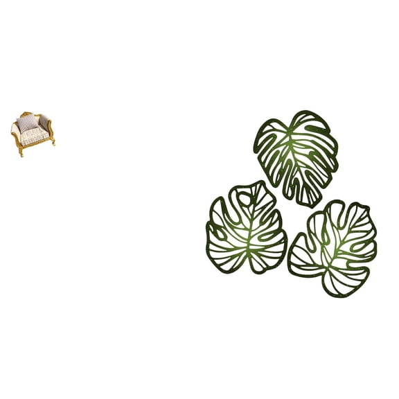 Kuntesetty Miniature Wood Sofa and Palm Leaves Wall Decor Set Creative Simulation Furniture and Tropical Jungle Art for 112 Dollhouse DIY Life Scene