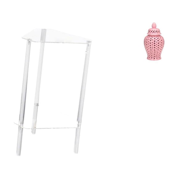 Kuntesetty Minimalist Acrylic Nightstand with Ceramic Porcelain Jar Vase Modern Bedside Table for Living Room Bedroom Home Office Floral Arrangement Storage Display