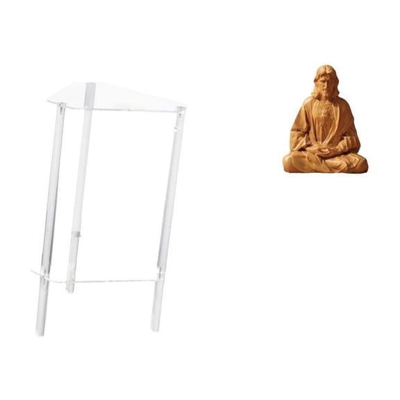 Kuntesetty Minimalist Acrylic Nightstand with Sacred Heart of Jesus Statue Modern Bedside Table and Catholic Figurine for Bedroom Office Decor