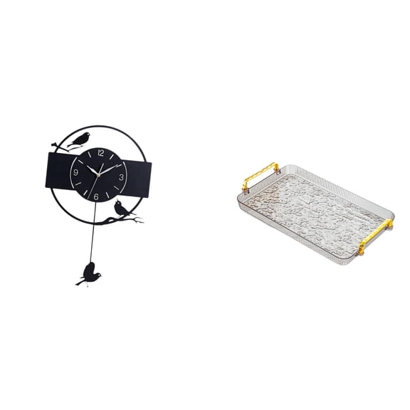 Kuntesetty Minimalist Art Bird Wall Clock and Acrylic Decorative Hanging Clock Combined with Dessert Plate Coffee Table Tray Jewelry Storage Tray for Home Decor